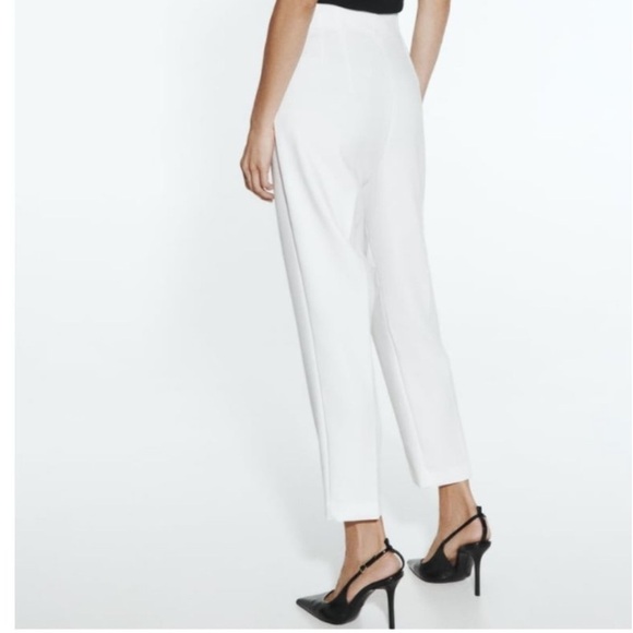 ZARA High Waist Pleated Trouser Pants off white size Medium - Picture 7 of 8
